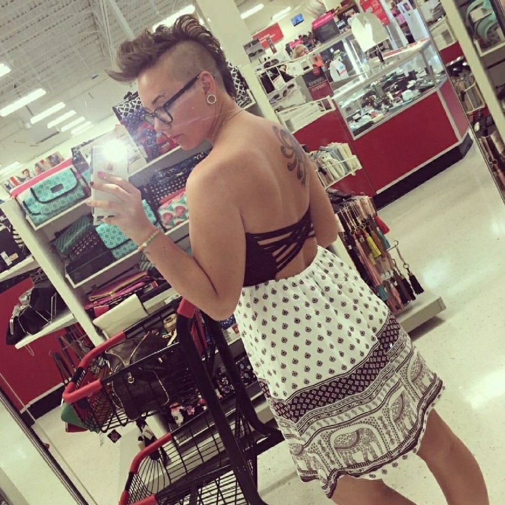 SFS • NWT •  Empyre • White Aztec Print Strapless Srrappy Back Dress Large Black - Picture 2 of 8